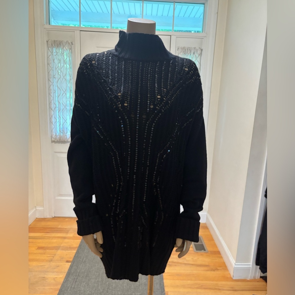 BCBGMaxAzria Black Cowl Neck Sweater with Cable Knit